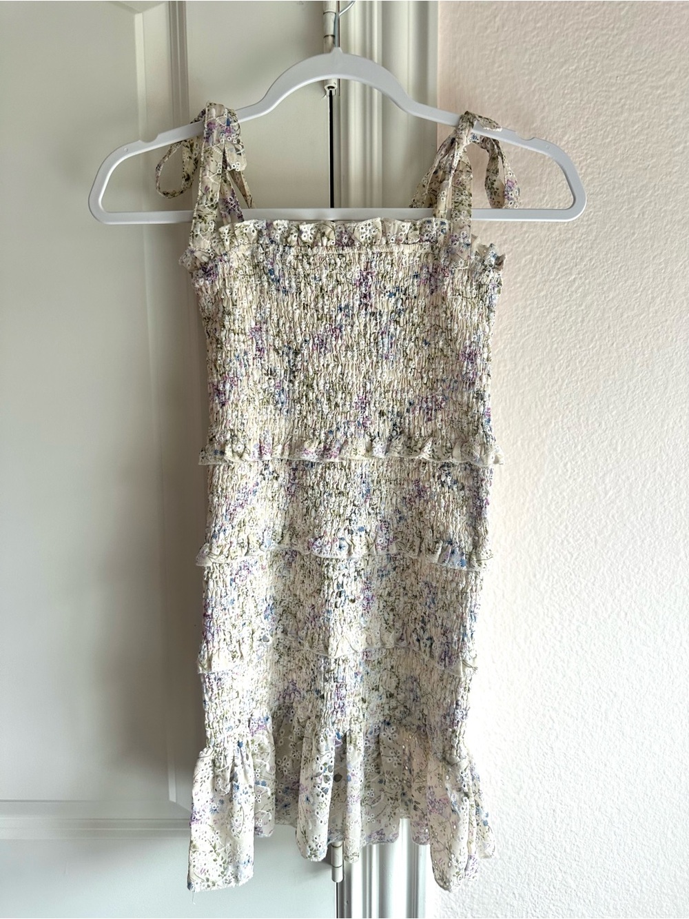 Katie J NYC Smocked Floral Tie-Shoulder Dress